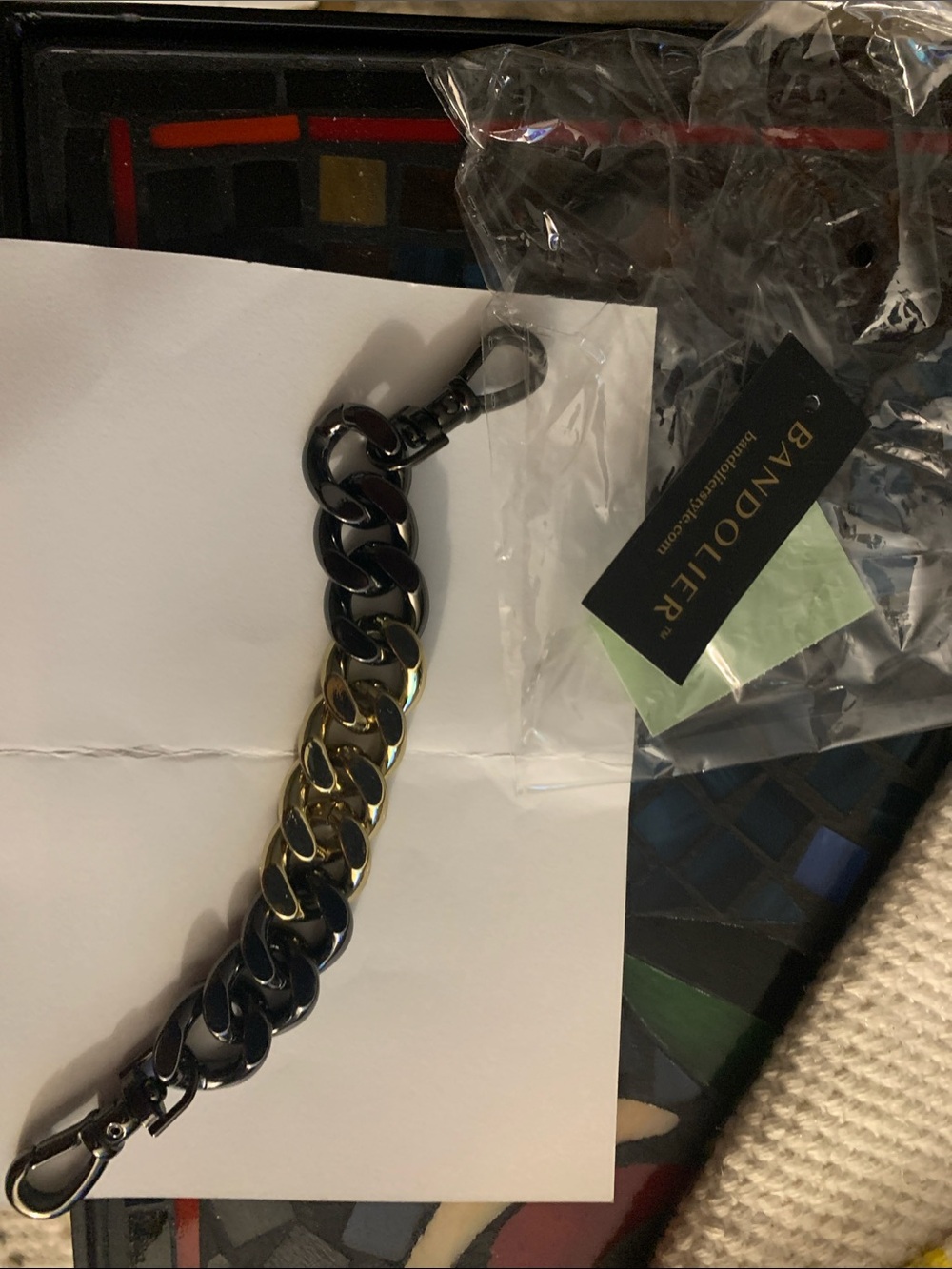 NWT - Bandolier Two-Tone Wristlet Chain Keychain Bracelet in Black and Gold